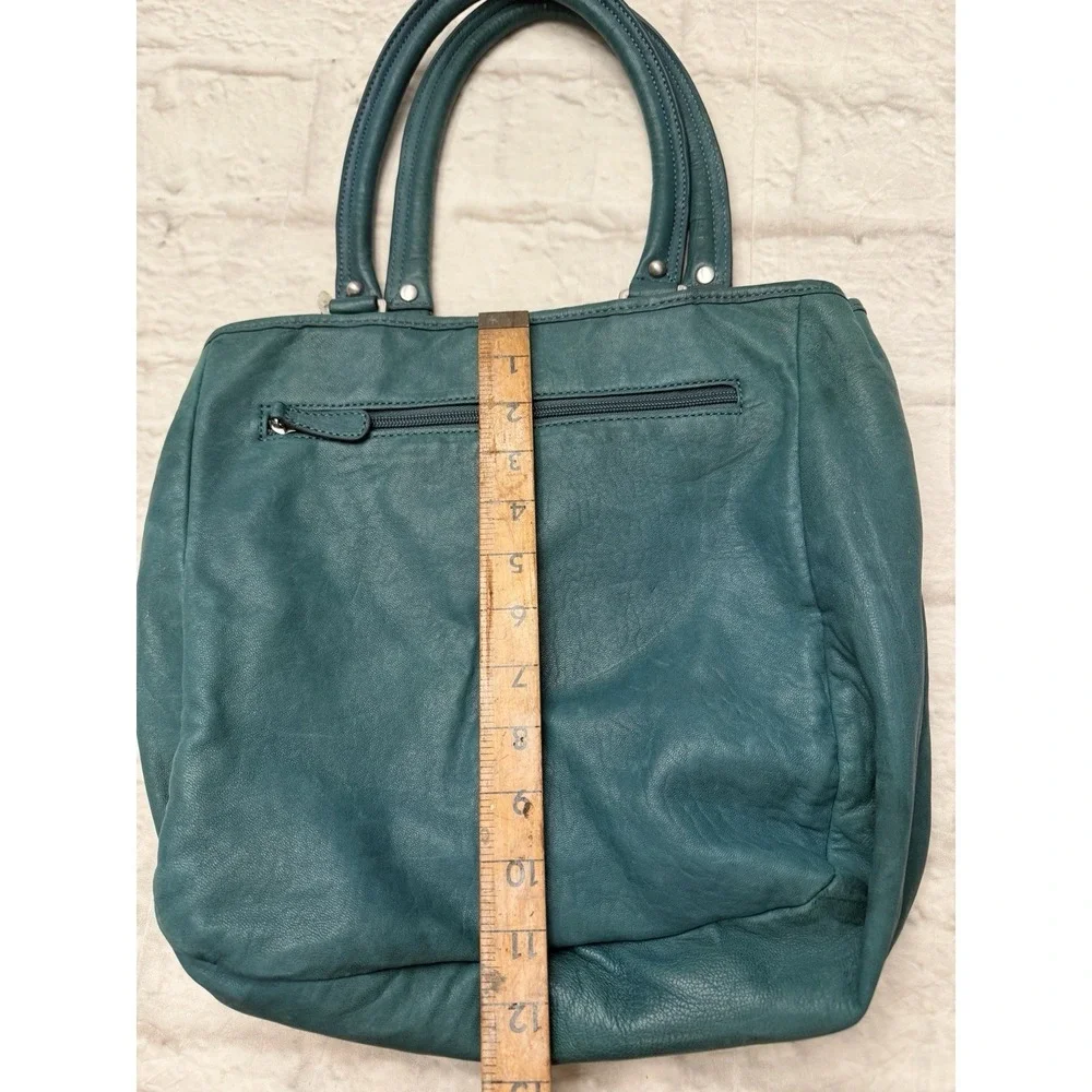 Perlina‎ Brushed Leather Hobo Shoulder Bag Purse Green Buckle Medium Tote